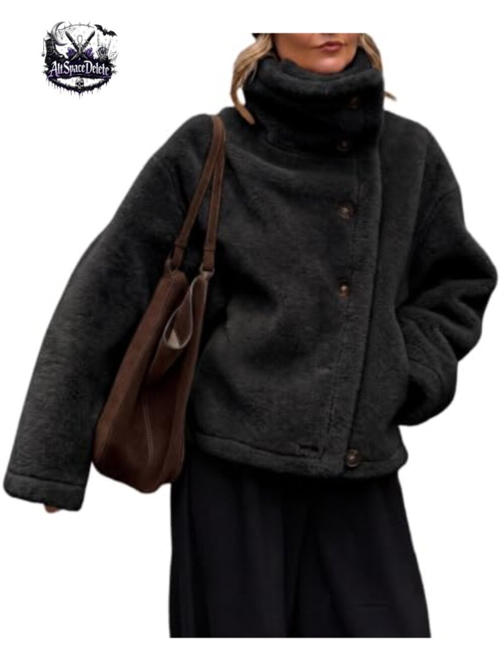 Oversized Sherpa Jacket Stand Collar Button Long Sleeve Winter Coat
